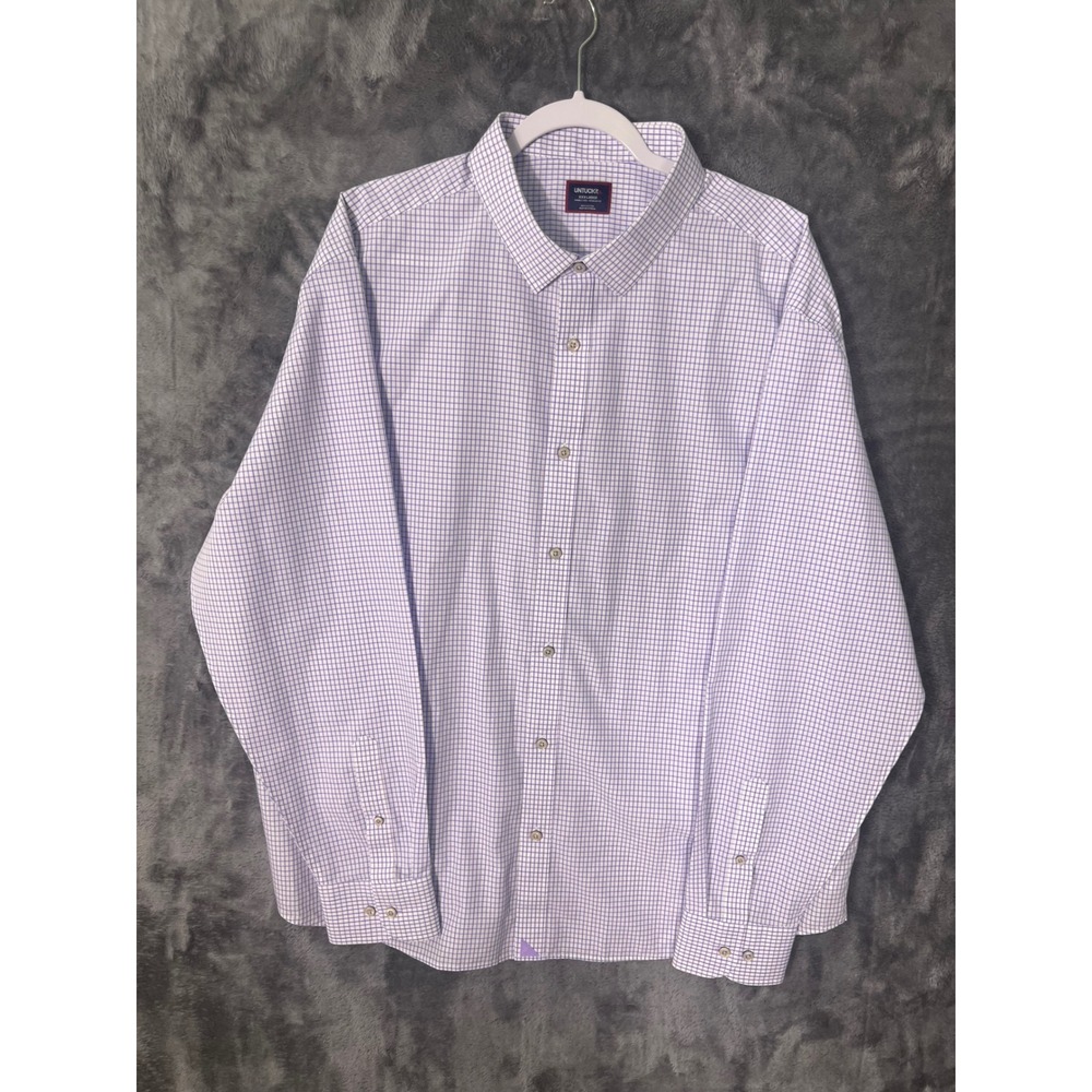 UNTUCKit Mens XXXL Purple White Tattersall Check Wrinkle Free Regular Fit Shirt